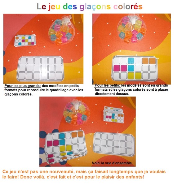 Le jeu des glaçons colorés (2 niveaux)
